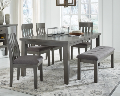 Hallanden Dining Table and 4 Chairs and Bench, Gray