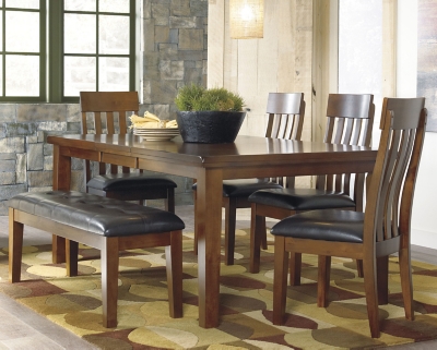 Ralene Dining Table and 4 Chairs and Bench, Medium Brown