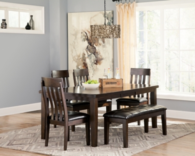 Haddigan Dining Table and 4 Chairs and Bench, Dark Brown