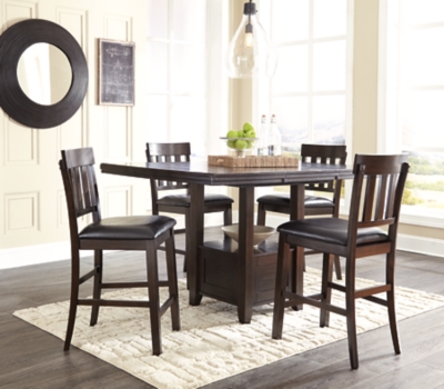 Haddigan Counter Height Dining Table and 4 Barstools, Dark Brown