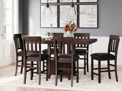 Haddigan Counter Height Dining Table and 6 Barstools, Dark Brown