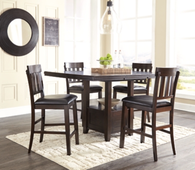 Haddigan Counter Height Dining Table and 4 Barstools, Dark Brown, large