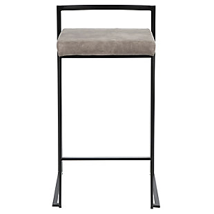 Longing for a less-is-more aesthetic? Get it all with a pair of streamlined bar stools. A luxe finish lets the ultra-linear metal frame and backrest shine. Thickly padded seats are covered in rustic looking fabric for a cool look and sumptuous comfort. Stackable design simply makes sense.Set of 2 | Made of metal | Black finish | Foam cushioned seat | Polyester upholstery | Sturdy metal footrest | Stackable design | Assembly required