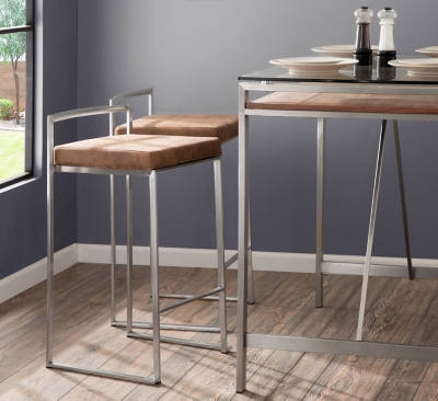 Fuji Stackable Counter Stool (Set of 2), Brown, large