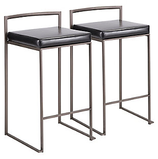 Fuji Industrial Stackable Counter Stool (Set of 2), Black, large
