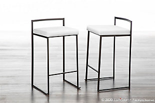 Longing for a less-is-more aesthetic? Get it all with a pair of streamlined bar stools. A luxe finish lets the ultra-linear metal frame and backrest shine. Thickly padded seats are covered in a velvet fabric for a cool look and sumptuous comfort. Stackable design simply makes sense.Set of 2 | Made of metal | Antiqued finish | Foam cushioned seat | Velvet upholstery | Sturdy metal footrest | Stackable design | Assembly required