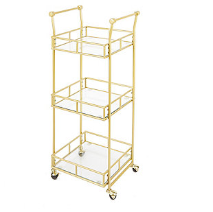 Rolling 3-Tier Square Bar Cart in Gold Finish, , large