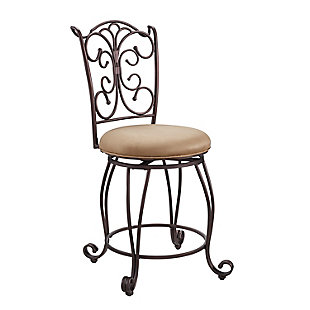 Linon Gathered Back Counter Stool, Brown, large