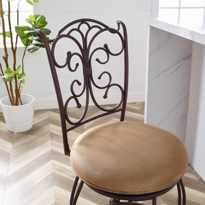 Linon Gathered Back Counter Stool, Brown, large