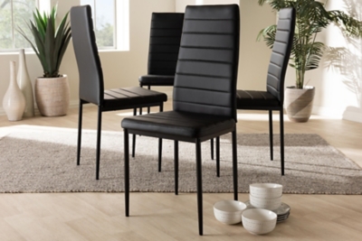 Faux Leather Upholstered Dining Chair (Set of 4), Black, rollover