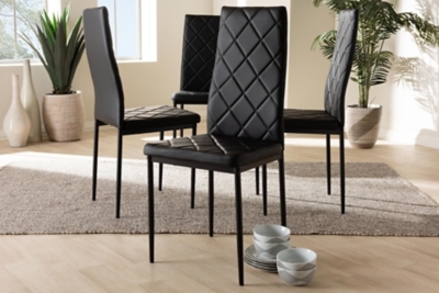 Faux Leather Upholstered Dining Chair (Set of 4), Black, rollover
