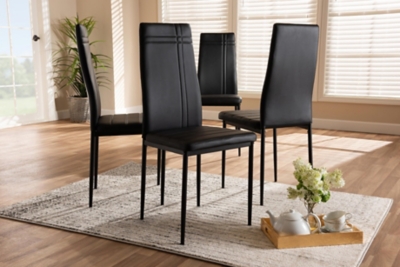 Faux Leather Upholstered Dining Chair (Set of 4), Black, rollover