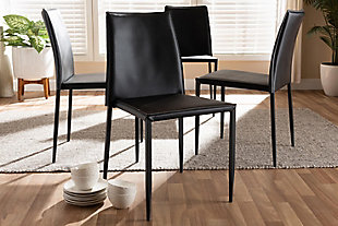 Faux Leather Upholstered Dining Chair (Set of 4), Black, rollover