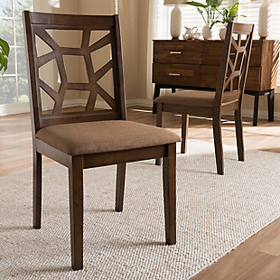Baxton Studio Abilene Mid-Century Light Brown Fabric Upholstered and Walnut Brown Finished Dining Chair Set, Walnut, rollover