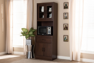 Modern Kitchen Cabinet and Hutch, Walnut, rollover