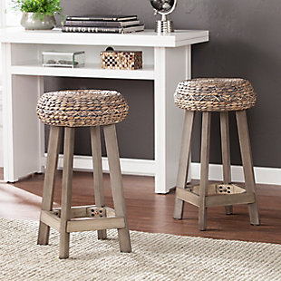 SEI Water Hyacinth Backless Counter Height Bar Stool (Set of 2), Gray, rollover
