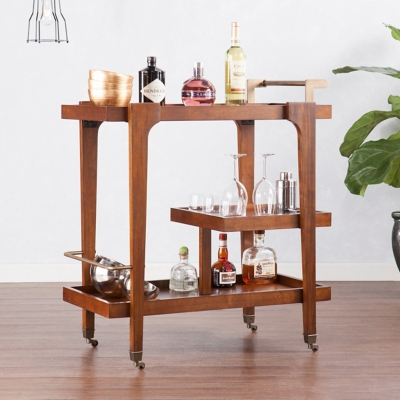 SEI Mid-Century Modern Bar Cart, Brown, large