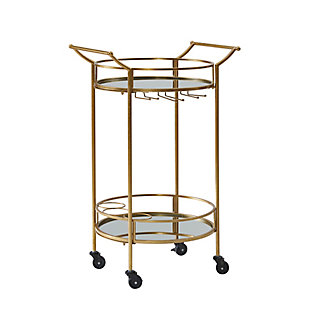 Linon Mayer Round Gold Metal Bar Cart, , large
