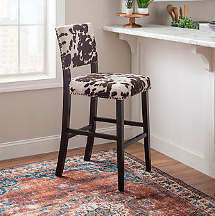 Linon Wes Cow Print Bar Stool, Brown/White, rollover