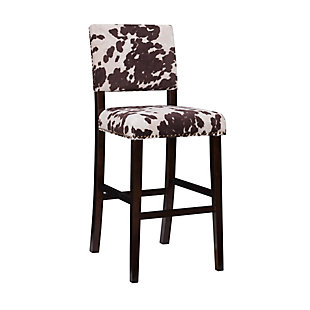 Linon Wes Cow Print Bar Stool, Brown/White, large