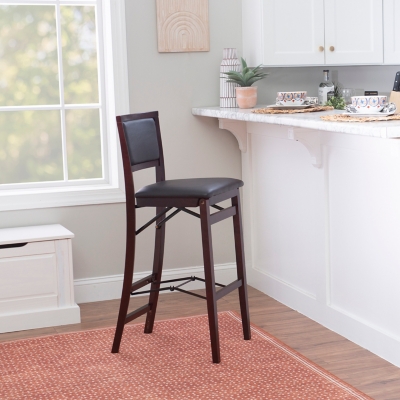 Linon Marley Pad Back Folding Bar Stool, Espresso, rollover