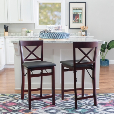 Linon Shae X Back Folding Counter Stool, Merlot, large
