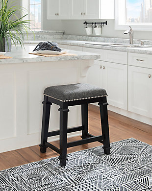 Linon Kennedy Black and White Tweed Backless Counter Stool, Black, rollover