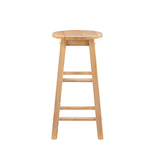 Create a contemporary or classc look in your kitchen, dining or home pub area with this simply striking and versatile stool. Solid wood legs ensure years of everyday use. The legs are slightly tapered for a more elegant look, while four footrails provide stability and comfort.Made of wood | Crisp, natural finish | Footrest for stability and comfort | Versatile design | Seat dimensions: 24" seat height, 12.01" round, 0.79" thick | Solid and durable construction | 275 lb. Weight limit | Assembly required