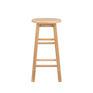 Create a contemporary or classc look in your kitchen, dining or home pub area with this simply striking and versatile stool. Solid wood legs ensure years of everyday use. The legs are slightly tapered for a more elegant look, while four footrails provide stability and comfort.Made of wood | Crisp, natural finish | Footrest for stability and comfort | Versatile design | Seat dimensions: 24" seat height, 12.01" round, 0.79" thick | Solid and durable construction | 275 lb. Weight limit | Assembly required