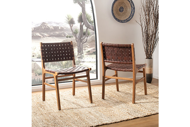 Safavieh Lattice Dining Chair Set Ashley, Woven Leather Seat Dining Chair