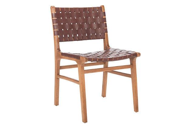 Safavieh Lattice Dining Chair Set Ashley, Woven Leather And Wood Dining Chairs