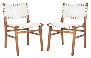 Lattice Woven Leather Dining Chair (Set of 2), White/Natural, large