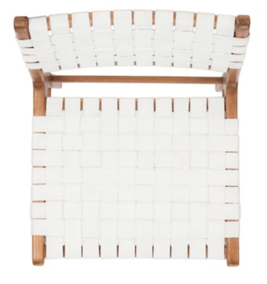 Close-up of white woven seat and back with wooden frame, detail