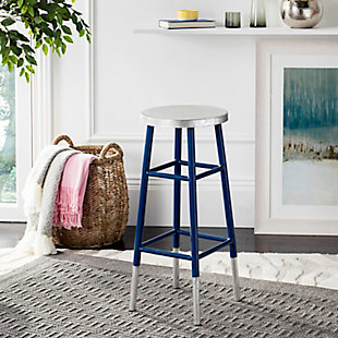 Elevate home entertaining with this contemporary counter stool. Always in good taste, its chic navy finish is the perfect canvas for its radiant silver-dipped legs and seat. Lending an aura of glamour to any occasion, it’s ideal for the urban interior.Dust regularly with a soft, dry cloth. Never use oiled or treated cloths on lacquered finishes. Some finishes can be wiped with a damp (not wet) cloth, followed at once by rubbing with a dry cloth to remove fingerprints and smudges. For persistent spots, gently clean with a soft cloth and a solution of water and mild soap, make sure to wipe dry. Use adhesive felt pads, coasters and placemats to protect your furniture. | 0