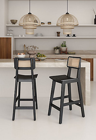 Versailles Counter Stool Set of 2, Black/Natural, rollover