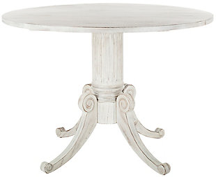 Create memories with friends and family around this beautiful drop leaf dining table. Its traditional design features a classic pedestal base and stunning carved details highlighted by a rich antique white finish. A timeless addition to any dining room.Dust regularly with a soft, dry cloth. Never use oiled or treated cloths on lacquered finishes. Some finishes can be wiped with a damp (not wet) cloth, followed at once by rubbing with a dry cloth to remove fingerprints and smudges. For persistent spots, gently clean with a soft cloth and a solution of water and mild soap, make sure to wipe dry. Use adhesive felt pads, coasters and placemats to protect your furniture. | 0