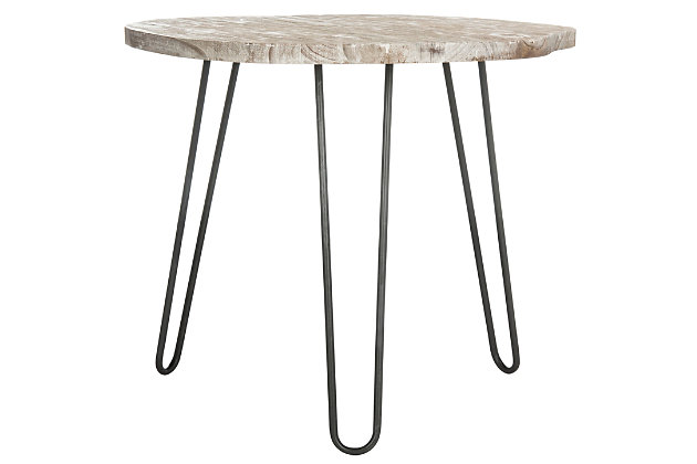 The epitome of modern luxury, this wood top dining table was inspired by a vintage find in a top design gallery in Brussels. Its chic retro style brings character to any contemporary interior, while its white washed grey wood texture adds instant warmth.Dust regularly with a soft, dry cloth. Never use oiled or treated cloths on lacquered finishes. Some finishes can be wiped with a damp (not wet) cloth, followed at once by rubbing with a dry cloth to remove fingerprints and smudges. For persistent spots, gently clean with a soft cloth and a solution of water and mild soap, make sure to wipe dry. Use adhesive felt pads, coasters and placemats to protect your furniture. | 0