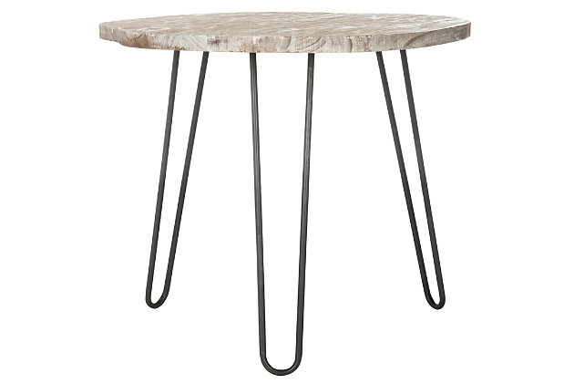 The epitome of modern luxury, this wood top dining table was inspired by a vintage find in a top design gallery in Brussels. Its chic retro style brings character to any contemporary interior, while its white washed grey wood texture adds instant warmth.Dust regularly with a soft, dry cloth. Never use oiled or treated cloths on lacquered finishes. Some finishes can be wiped with a damp (not wet) cloth, followed at once by rubbing with a dry cloth to remove fingerprints and smudges. For persistent spots, gently clean with a soft cloth and a solution of water and mild soap, make sure to wipe dry. Use adhesive felt pads, coasters and placemats to protect your furniture. | 0