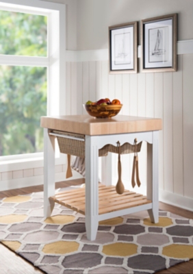 Butcher Block Kitchen Island, White/Natural