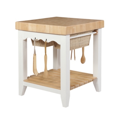 Powell Butcher Block Kitchen Island, White, large