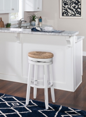 Powell Sea Grass Swivel Bar Height Bar Stool, White, large