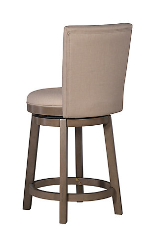 The Big & Tall Jordan Counter Stool has a rustic, yet elegant look that offers instant style to your home decor. Upholstered in a natural linen-look fabric with a rounded back and circular seat, this graceful stool is both comfortable and fashion forward. Restoration finish. Some assembly required.Comfortable and fashionable | The seat is upholstered in a natural linen-look fabric | Some assembly required