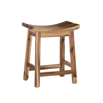 Powell Acacia Saddle Counter Height Bar Stool, Natural, large