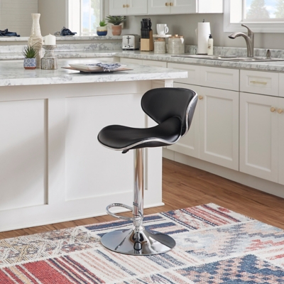 Linon Chrome Adjustable Height Bar Stool, Black, rollover