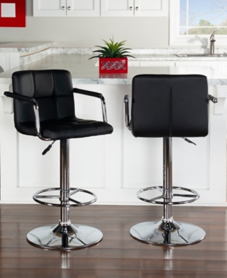 Chrome Quilted Adjustable Height Bar Stool, Black