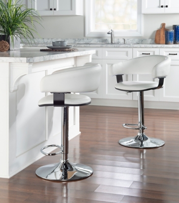 Powell Chrome Barrel Adjustable Height Bar Stool, White, large
