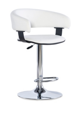 Powell Chrome Barrel Adjustable Height Bar Stool, White, large