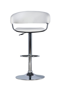Powell Chrome Barrel Adjustable Height Bar Stool, White, large