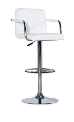 Powell Chrome  Quilted Adjustable Height Bar Stool, White, large