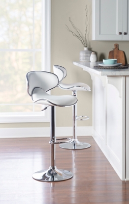 Linon Chrome Adjustable Height Bar Stool, White, rollover